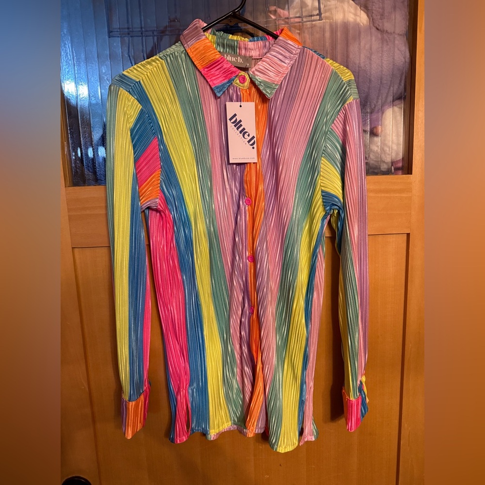 NWT Blue B Colorful Rainbow Shirt Size Med